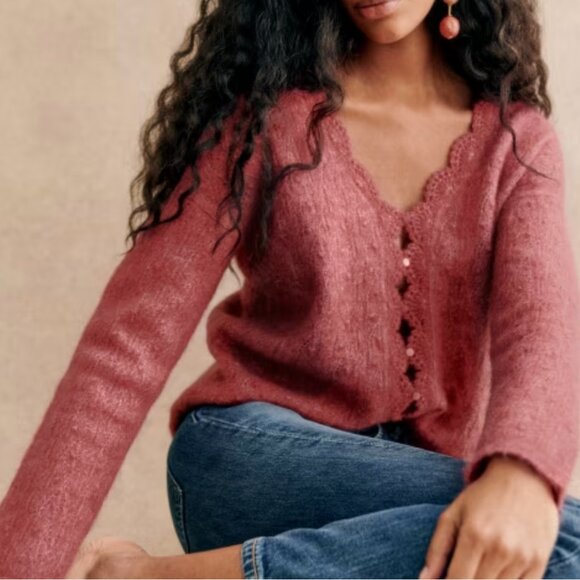 Sezane Anaelle Cardigan Sweater in Rosewood, Size L New - Picture 3 of 10